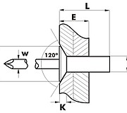 Размеры заклепки Bralo алюминий/сталь потайной бортик 120°, закрытая