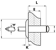 Размеры заклепки Bralo алюминий/нерж. сталь широкий бортик