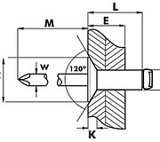 Размеры заклепки Fasty сталь/сталь потайной бортик 120°