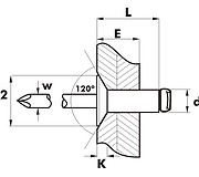 Размеры заклепки Bralo нерж. сталь/нерж. сталь потайной бортик 120°