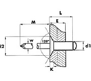 Размеры заклепки Bralo алюминий/сталь потайной бортик 120°
