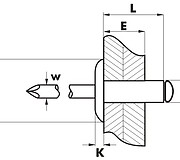 Размеры заклепки Bralo алюминий/сталь с широким бортиком